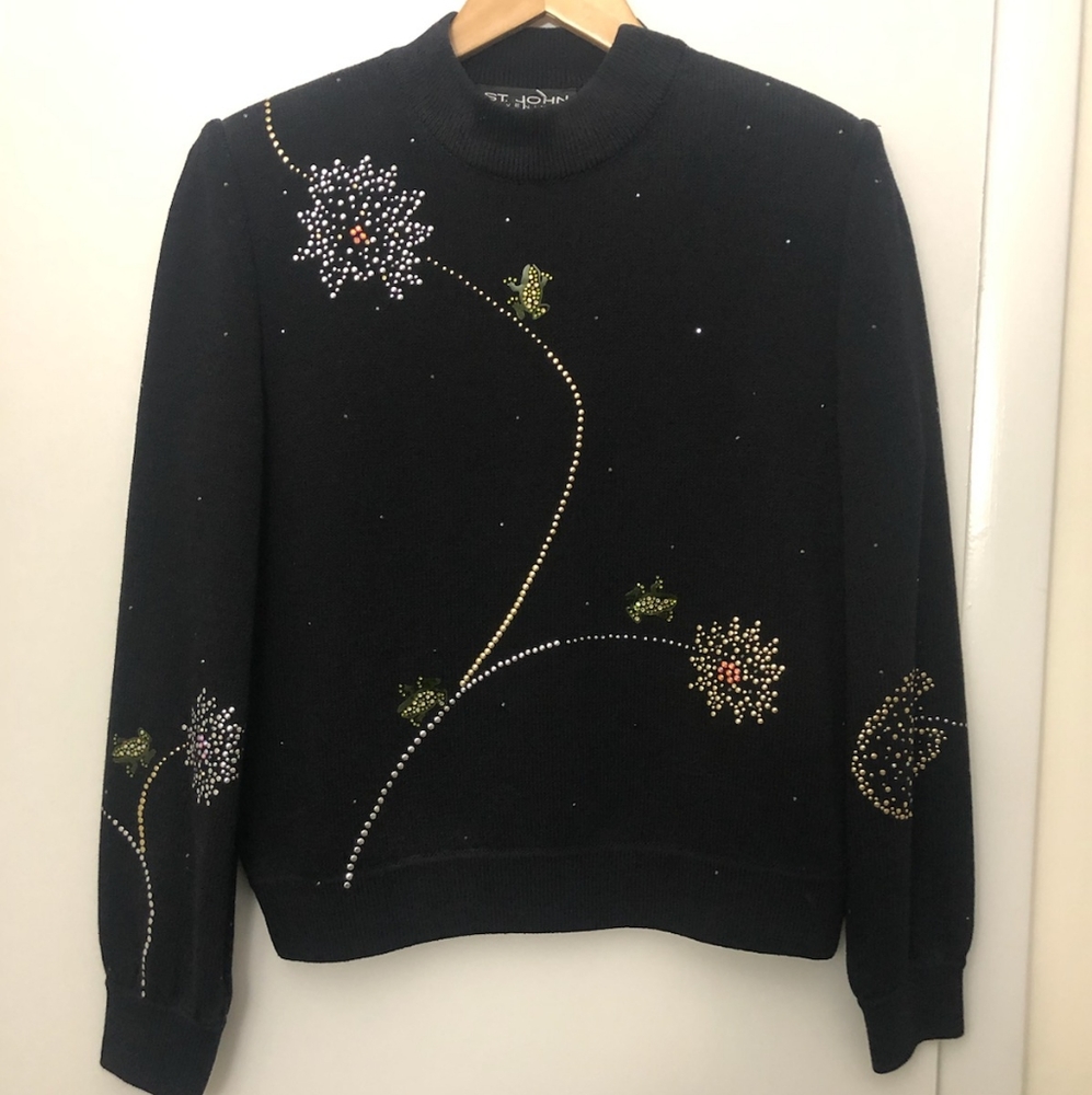 St John Jeweled Frog Sweater